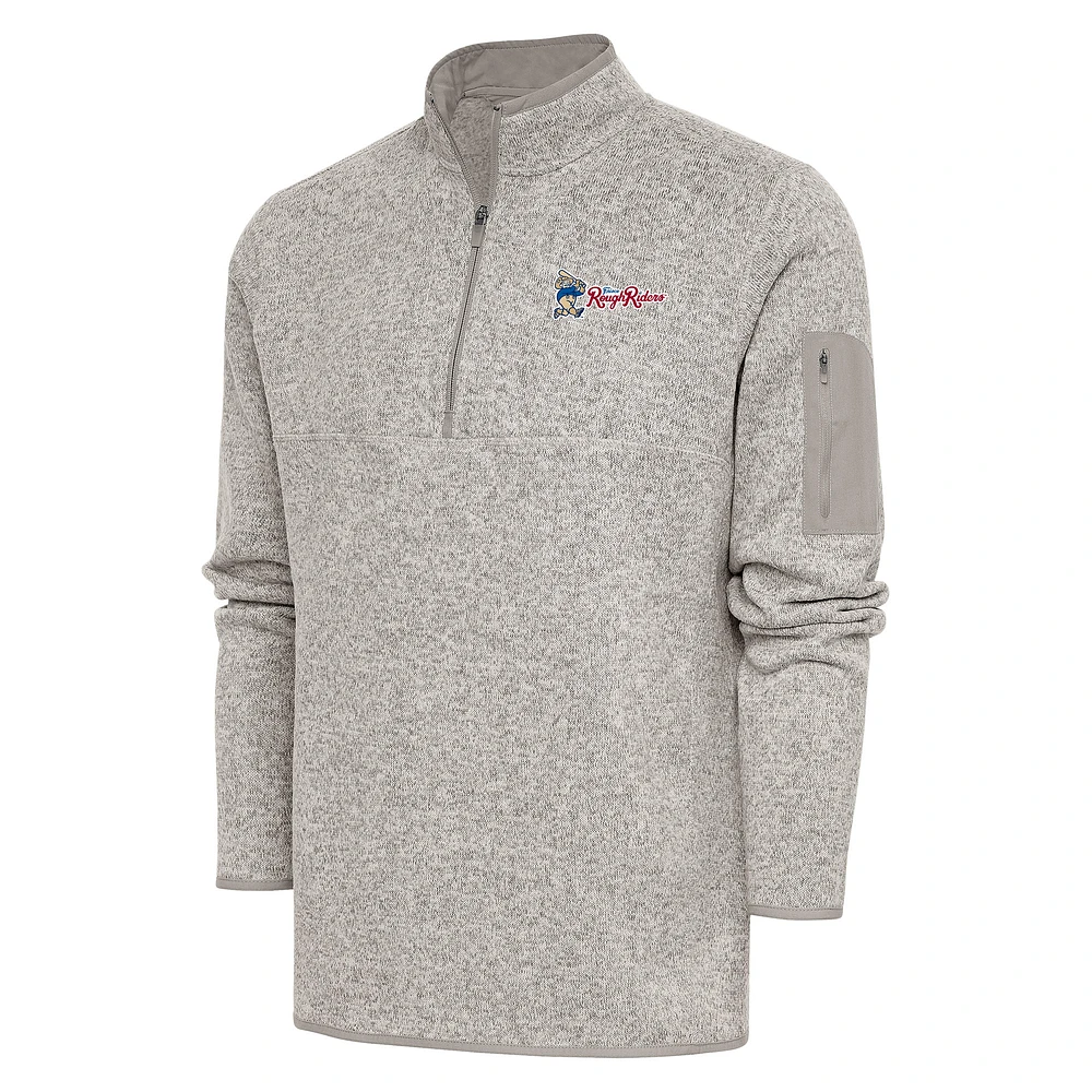 Men's Antigua Oatmeal Frisco RoughRiders Fortune Quarter-Zip Pullover Jacket
