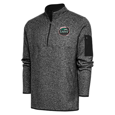 Men's Antigua  Heather Black Great Lakes Loons Fortune Quarter-Zip Pullover Jacket