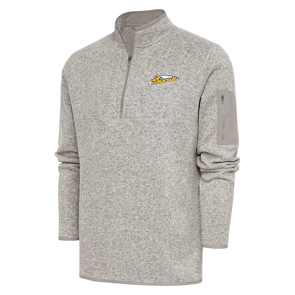 Men's Antigua Oatmeal Montgomery Biscuits Fortune Quarter-Zip Pullover Jacket