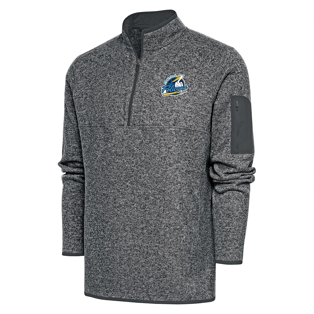 Men's Antigua Heather Charcoal Myrtle Beach Pelicans Fortune Quarter-Zip Pullover Jacket