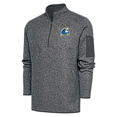 Men's Antigua  Heather Charcoal Myrtle Beach Pelicans Fortune Quarter-Zip Pullover Jacket