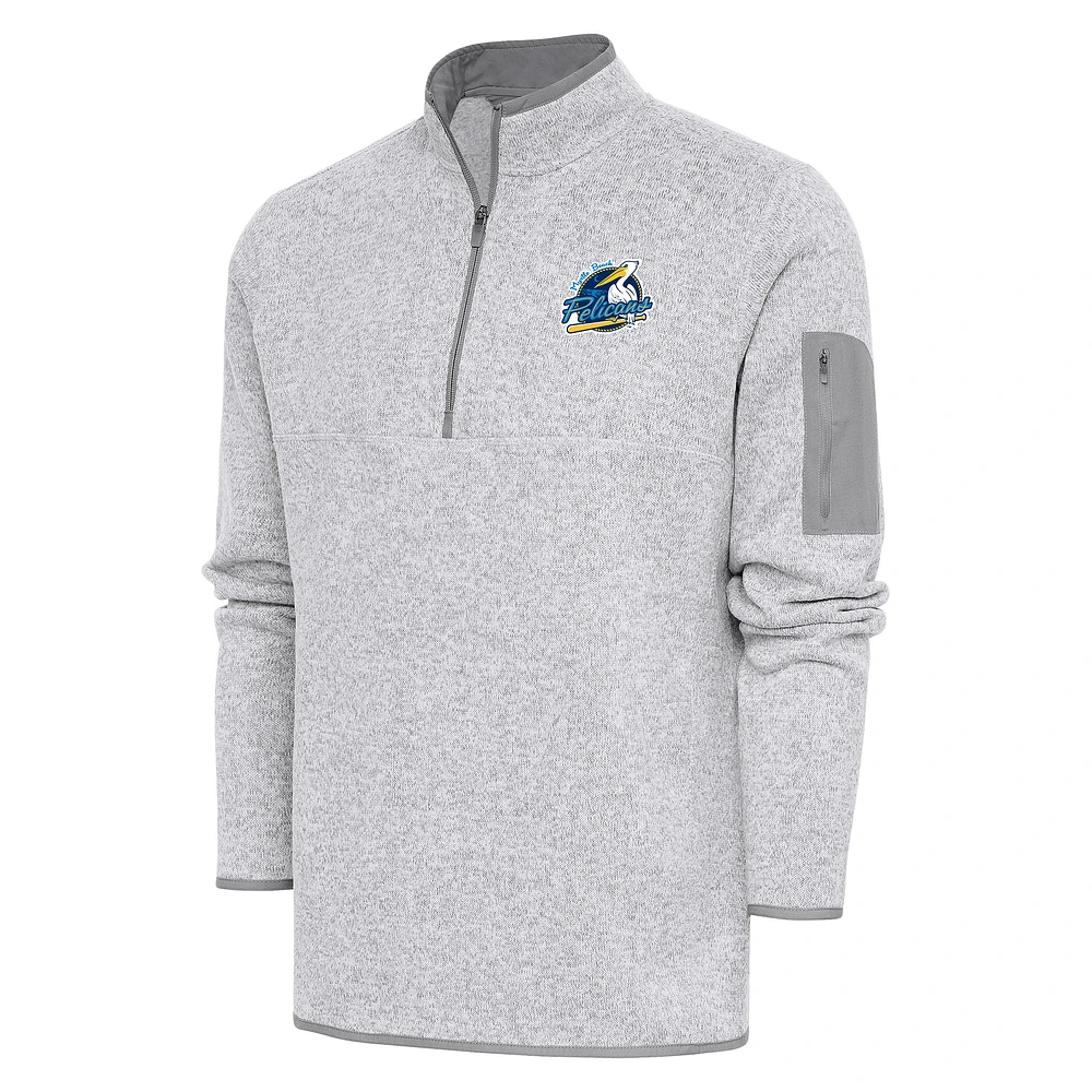 Men's Antigua Heather Myrtle Beach Pelicans Fortune Quarter-Zip Pullover Jacket