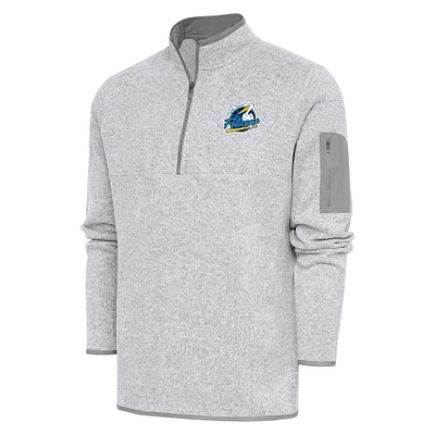 Men's Antigua Heather Myrtle Beach Pelicans Fortune Quarter-Zip Pullover Jacket