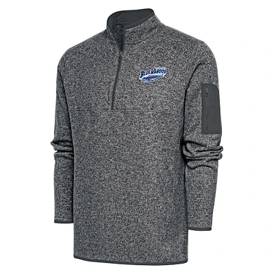 Men's Antigua  Heather Charcoal Pensacola Blue Wahoos Fortune Quarter-Zip Pullover Jacket