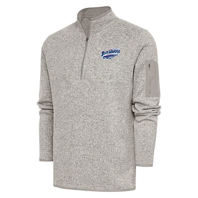 Men's Antigua  Oatmeal Pensacola Blue Wahoos Fortune Quarter-Zip Pullover Jacket