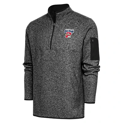 Men's Antigua  Heather Black Portland Sea Dogs Fortune Quarter-Zip Pullover Jacket