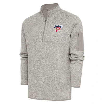 Men's Antigua  Oatmeal Portland Sea Dogs Fortune Quarter-Zip Pullover Jacket