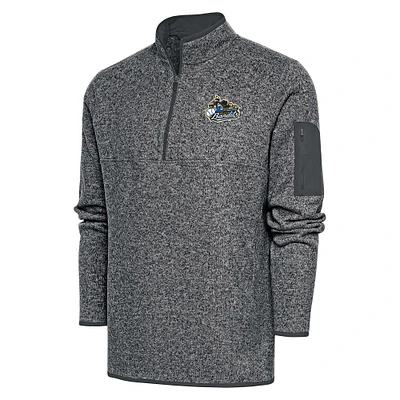 Men's Antigua  Heather Charcoal Quad Cities River Bandits Fortune Quarter-Zip Pullover Jacket