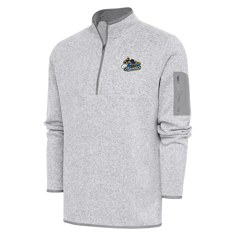 Men's Antigua Heather Quad Cities River Bandits Fortune Quarter-Zip Pullover Jacket