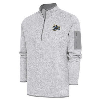 Men's Antigua Heather Quad Cities River Bandits Fortune Quarter-Zip Pullover Jacket