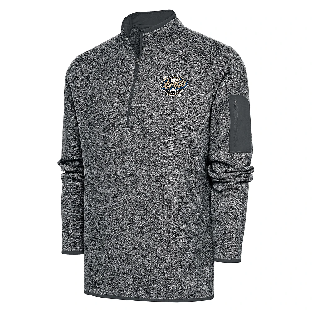 Men's Antigua Heather Charcoal Rancho Cucamonga Quakes Fortune Quarter-Zip Pullover Jacket