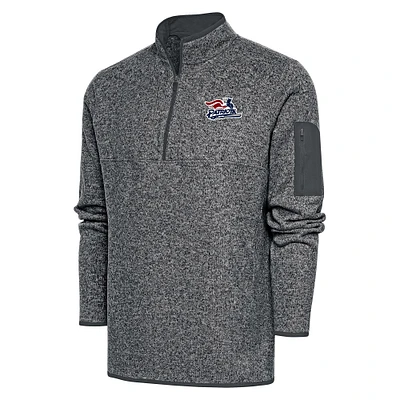 Men's Antigua  Heather Charcoal Somerset Patriots Fortune Quarter-Zip Pullover Jacket