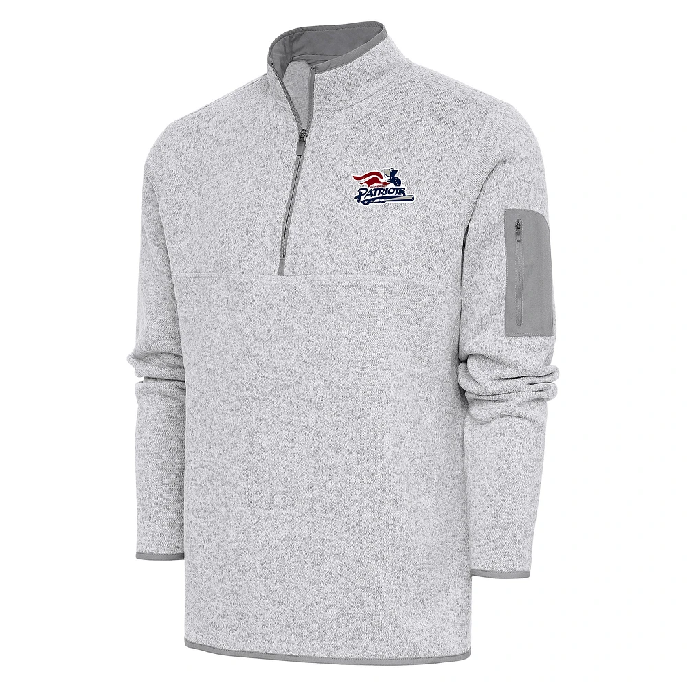 Men's Antigua Heather Somerset Patriots Fortune Quarter-Zip Pullover Jacket