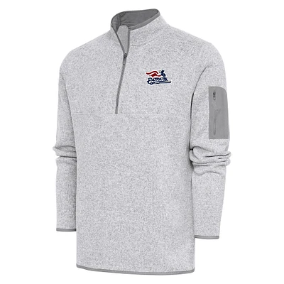 Men's Antigua Heather Somerset Patriots Fortune Quarter-Zip Pullover Jacket