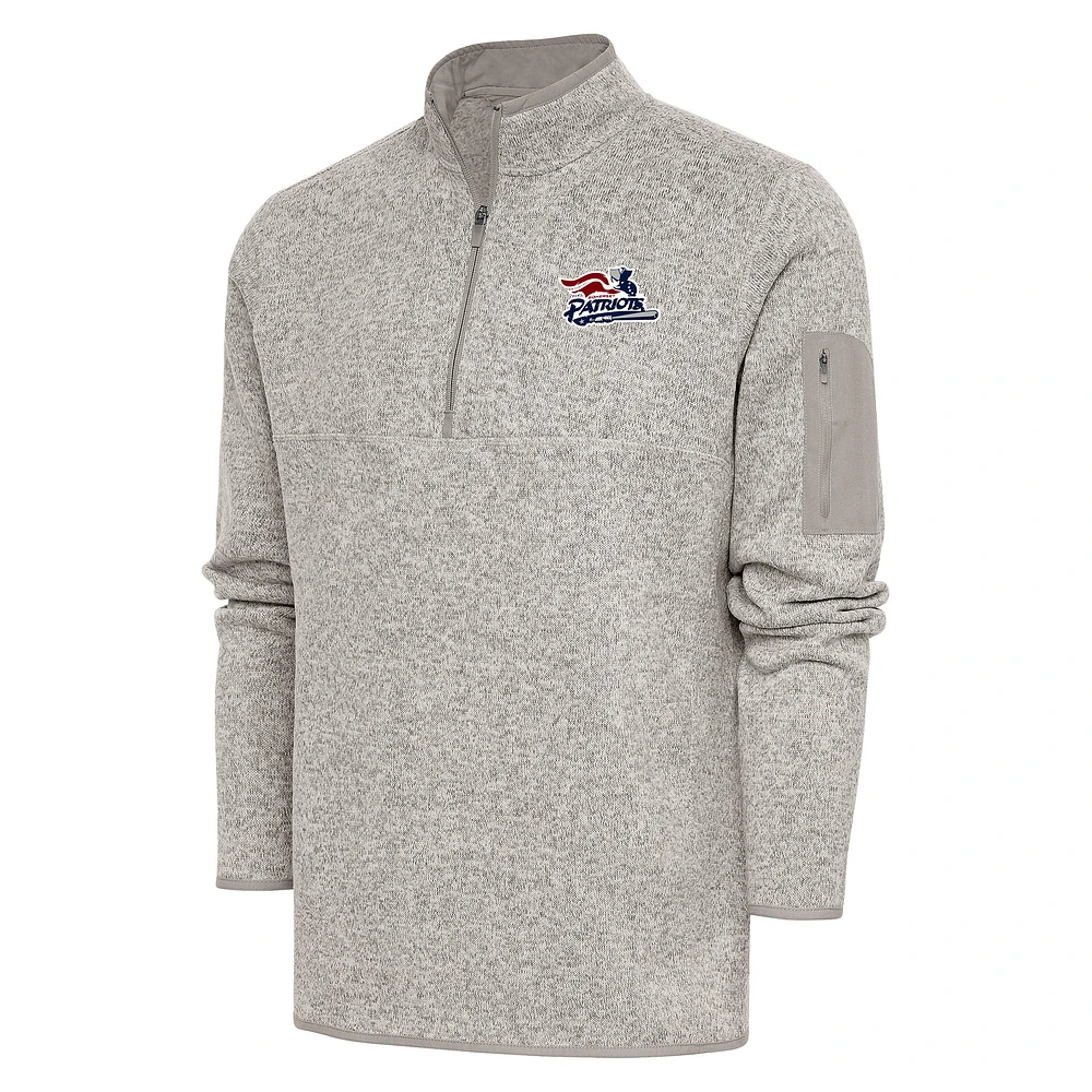 Men's Antigua Oatmeal Somerset Patriots Fortune Quarter-Zip Pullover Jacket