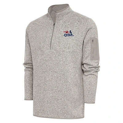 Men's Antigua  Oatmeal Somerset Patriots Fortune Quarter-Zip Pullover Jacket