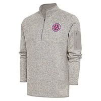 Men's Antigua  Oatmeal South Bend Cubs Fortune Quarter-Zip Pullover Jacket