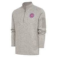 Men's Antigua  Oatmeal South Bend Cubs Fortune Quarter-Zip Pullover Jacket