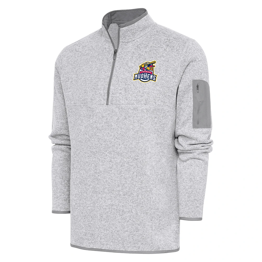Men's Antigua Heather Toledo Mud Hens Fortune Quarter-Zip Pullover Jacket