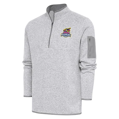 Men's Antigua Heather Toledo Mud Hens Fortune Quarter-Zip Pullover Jacket