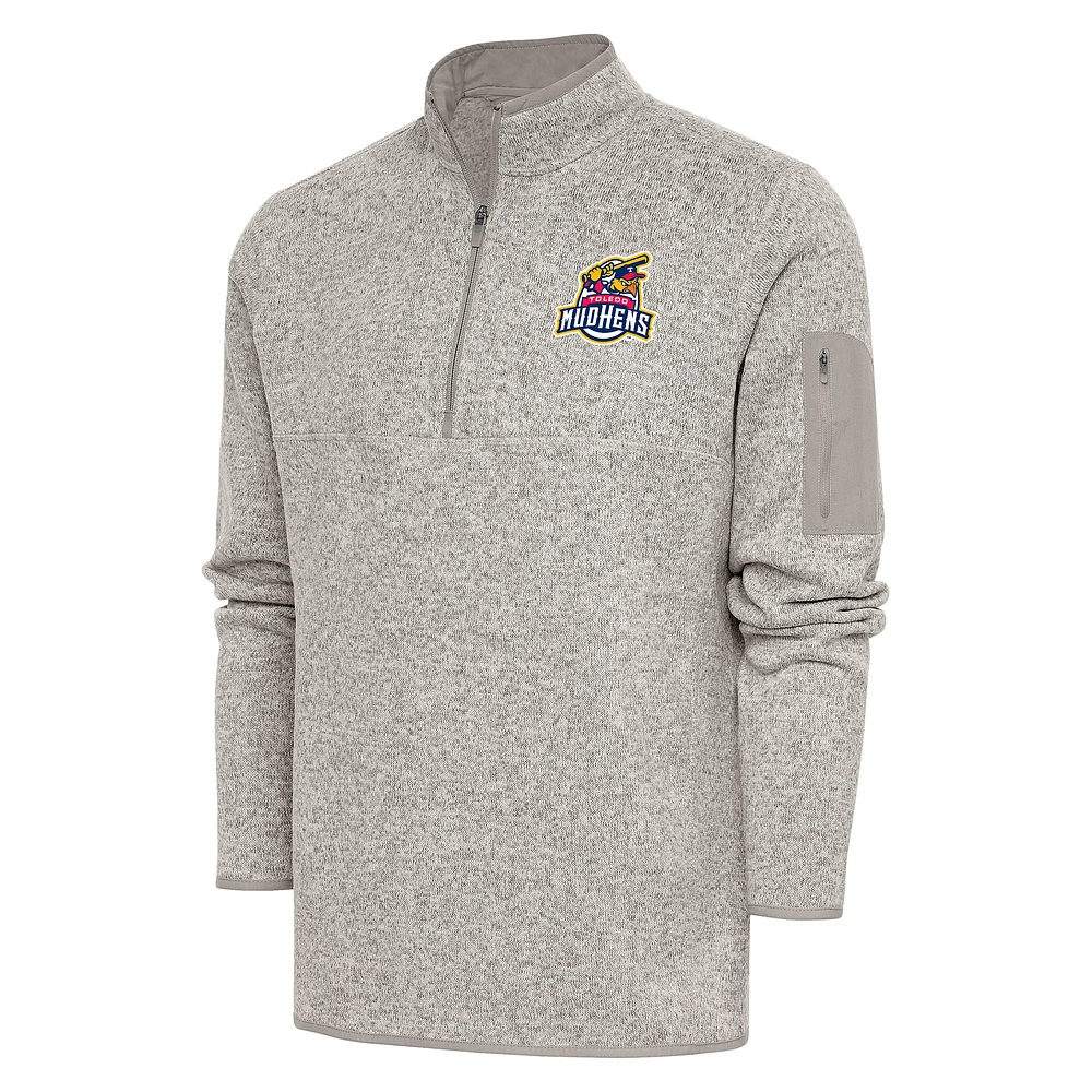 Men's Antigua Oatmeal Toledo Mud Hens Fortune Quarter-Zip Pullover Jacket