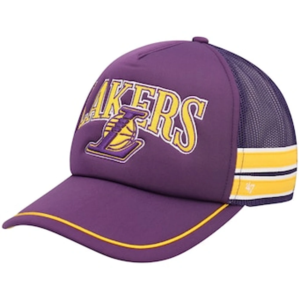 Men's '47 Purple Los Angeles Lakers Sidebrand Stripes Trucker Adjustable Hat