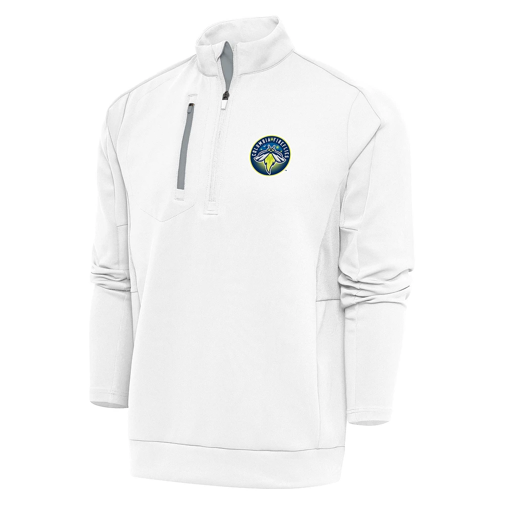 Men's Antigua White Columbia Fireflies Generation Quarter-Zip Pullover Top