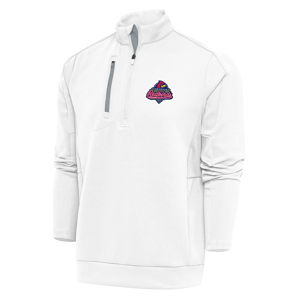 Men's Antigua White Memphis Redbirds Generation Quarter-Zip Pullover Top