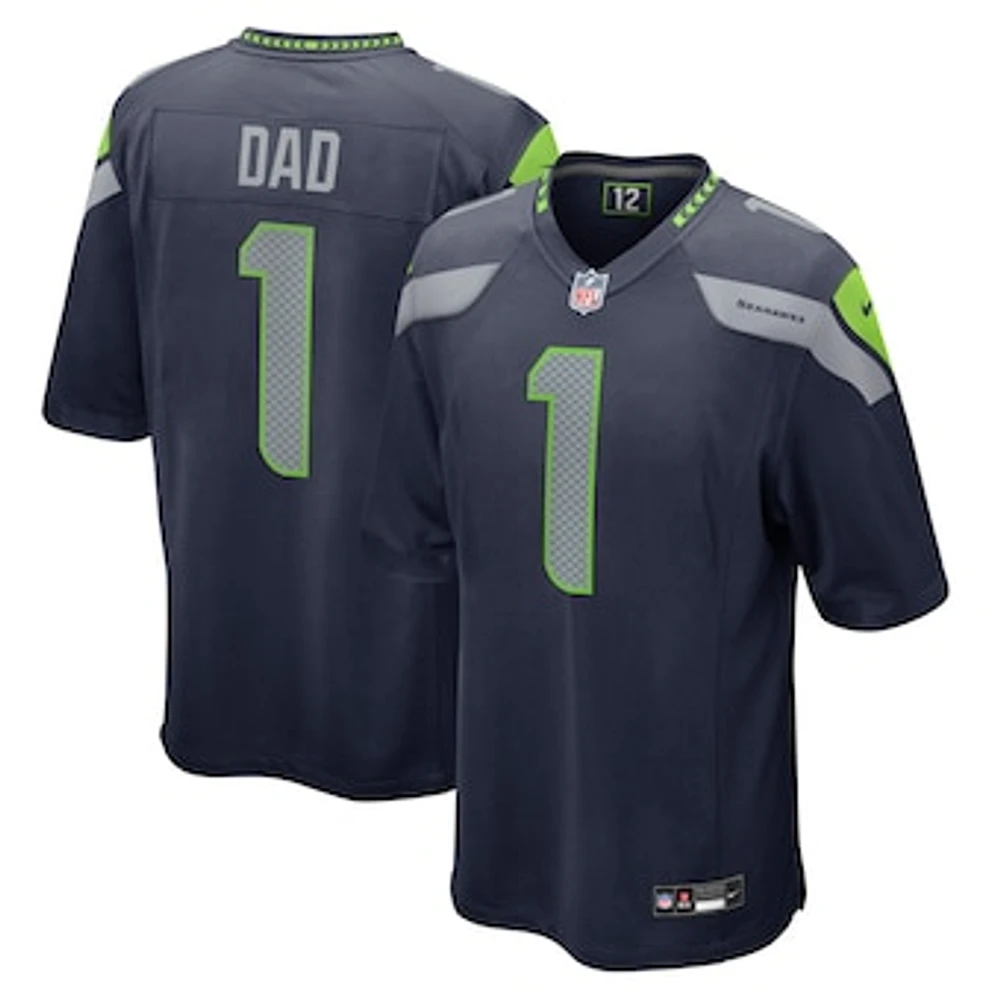 Men's Nike Number 1 Dad College Navy Seattle Seahawks Game Jersey