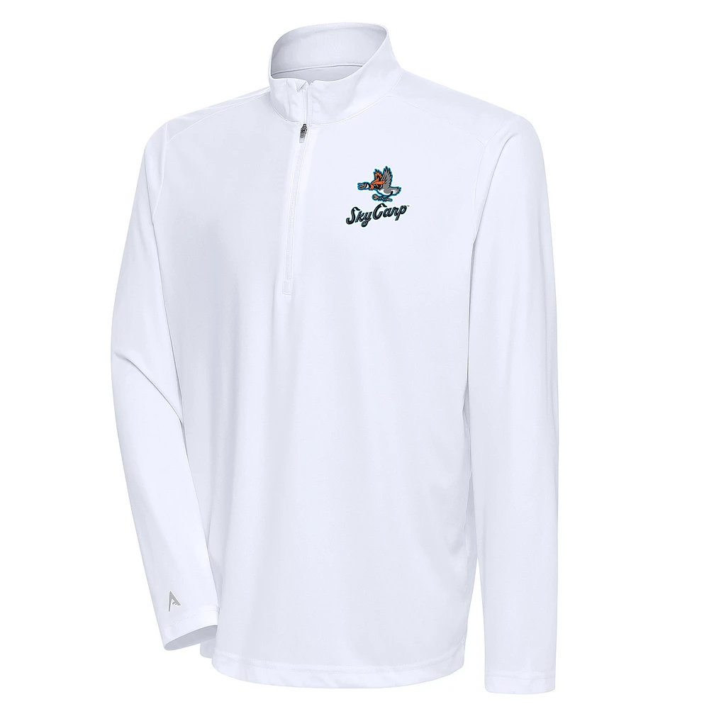 Men's Antigua White Beloit Sky Carp Tribute Quarter-Zip Pullover Top