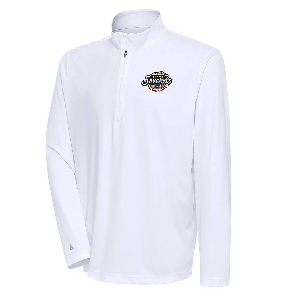 Men's Antigua  White Biloxi Shuckers Tribute Quarter-Zip Pullover Top