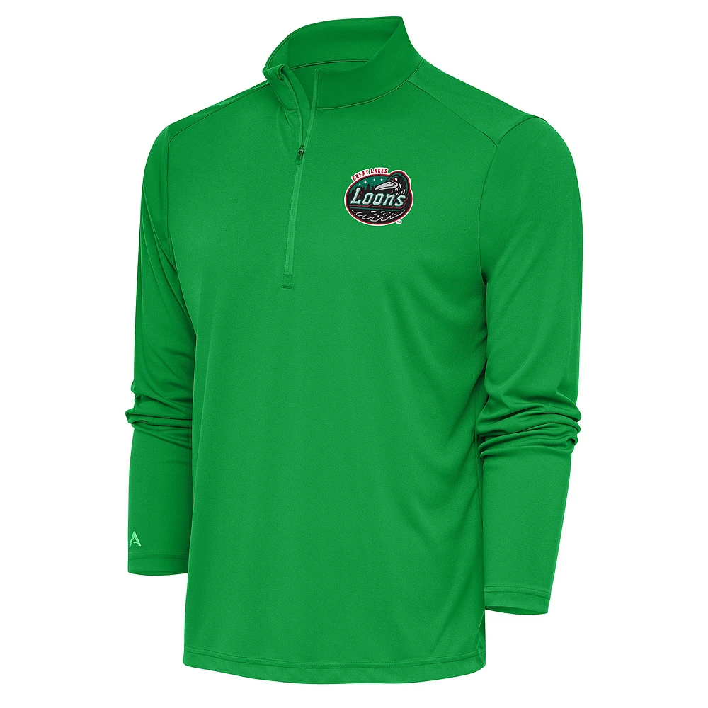 Men's Antigua Kelly Green Great Lakes Loons Tribute Quarter-Zip Pullover Top