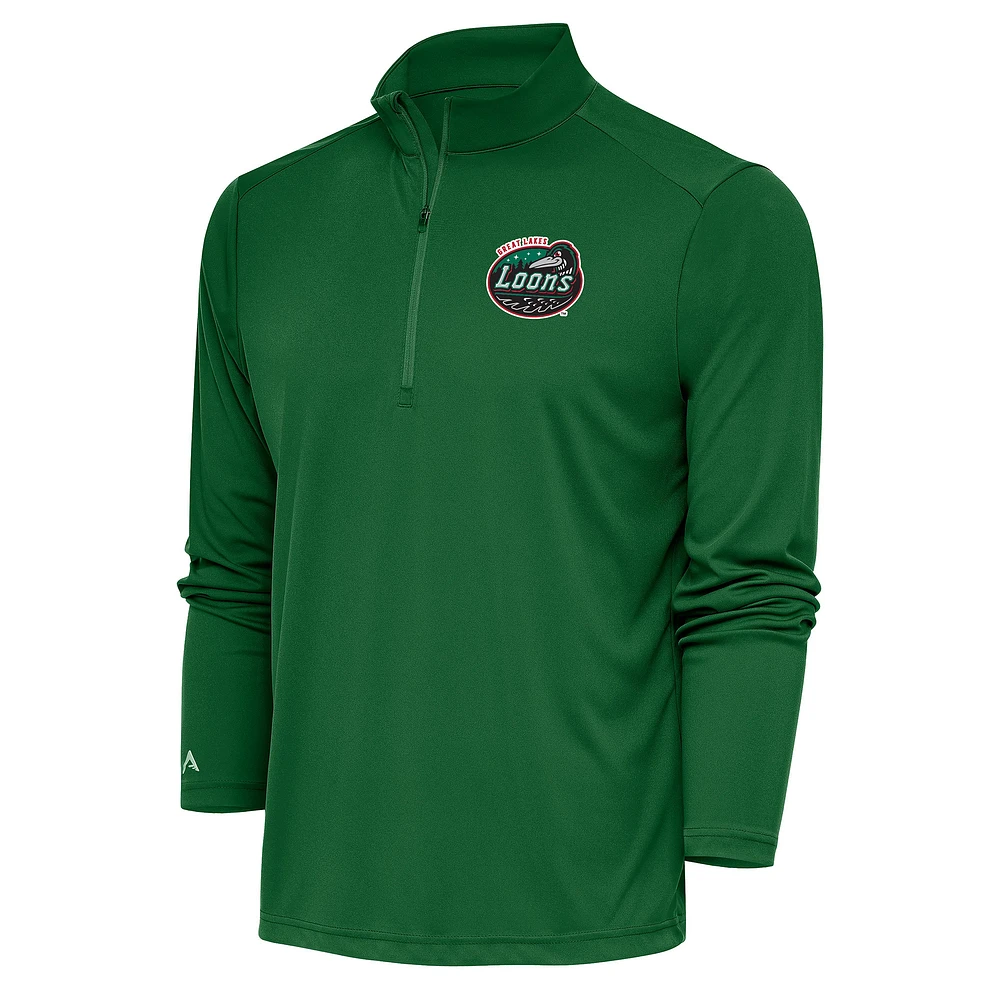 Men's Antigua Hunter Green Great Lakes Loons Tribute Quarter-Zip Pullover Top