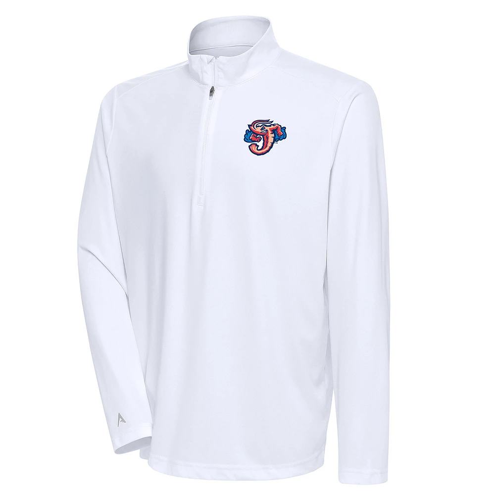Men's Antigua White Jacksonville Jumbo Shrimp Tribute Quarter-Zip Pullover Top