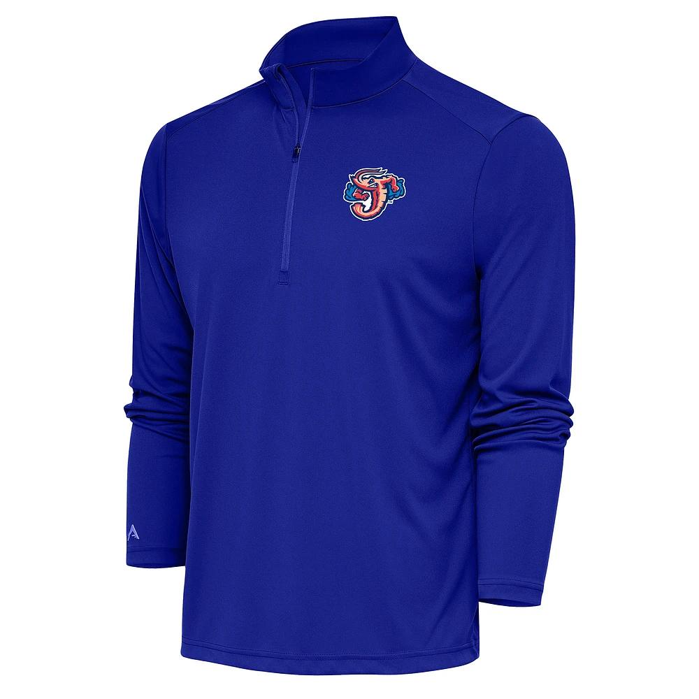 Men's Antigua Royal Jacksonville Jumbo Shrimp Tribute Quarter-Zip Pullover Top