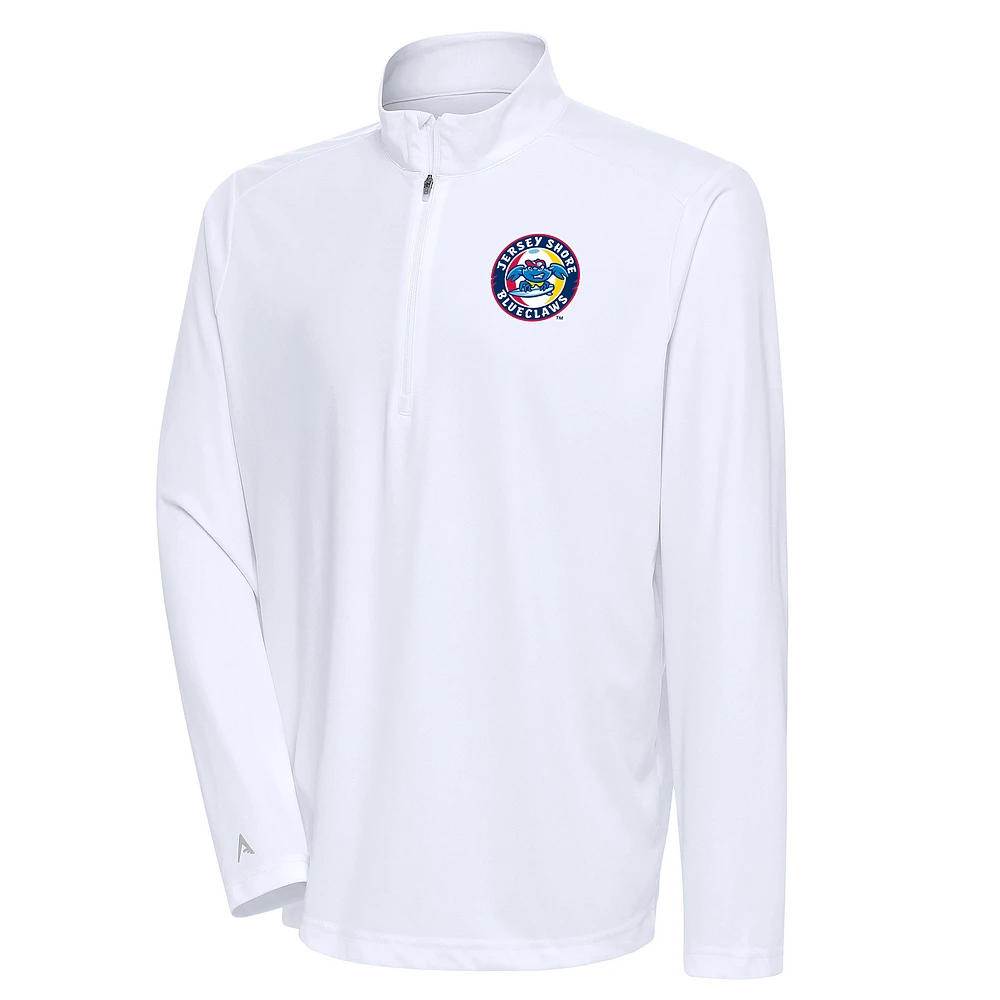 Men's Antigua White Jersey Shore BlueClaws Tribute Quarter-Zip Pullover Top