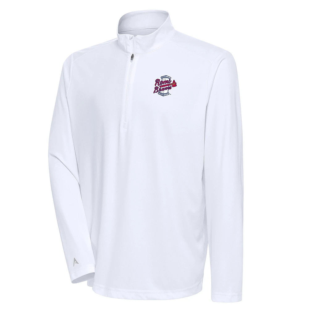 Men's Antigua White Rome Braves Tribute Quarter-Zip Pullover Top