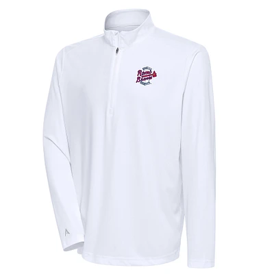 Men's Antigua  White Rome Braves Tribute Quarter-Zip Pullover Top