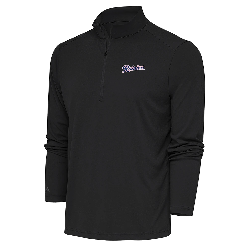 Men's Antigua Charcoal Tacoma Rainiers Tribute Quarter-Zip Pullover Top