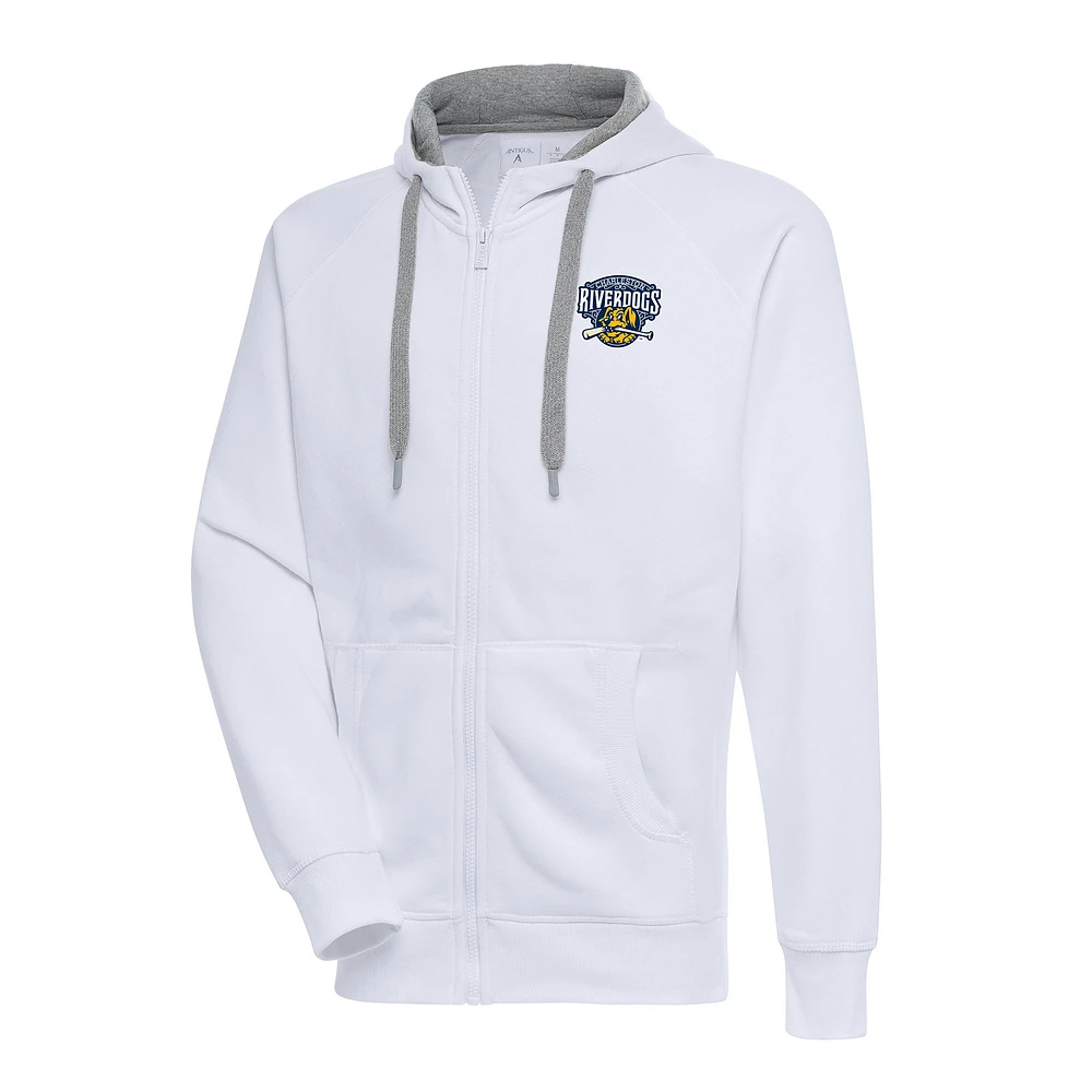 Men's Antigua White Charleston RiverDogs Victory Full-Zip Hoodie