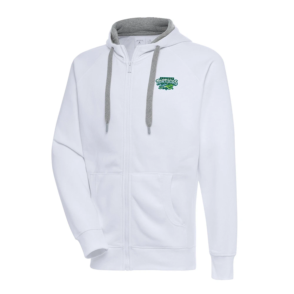 Men's Antigua White Daytona Tortugas Victory Full-Zip Hoodie