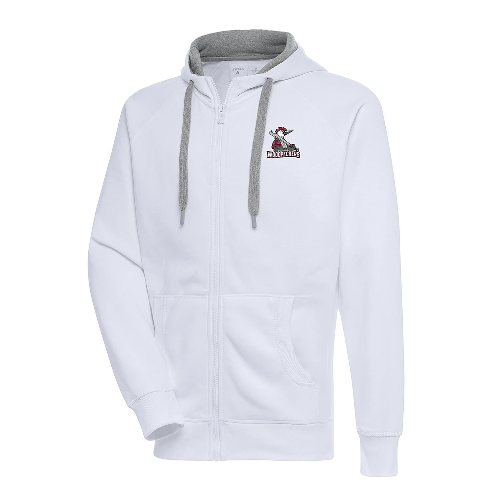 Men's Antigua White Fayetteville Woodpeckers Victory Full-Zip Hoodie