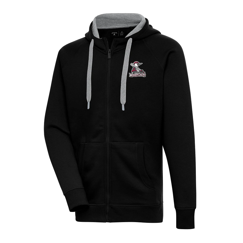 Men's Antigua Black Fayetteville Woodpeckers Victory Full-Zip Hoodie