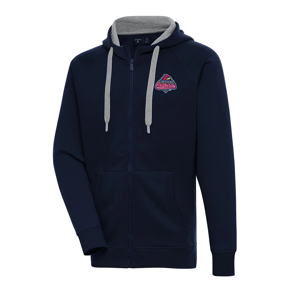 Men's Antigua Navy Memphis Redbirds Victory Full-Zip Hoodie