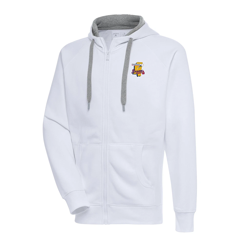 Men's Antigua White Mississippi Braves Victory Full-Zip Hoodie