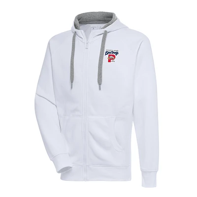 Men's Antigua  White Portland Sea Dogs Victory Full-Zip Hoodie