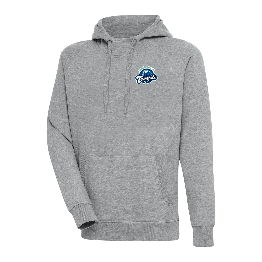 Men's Antigua Heather Gray Asheville Tourists Victory Pullover Hoodie