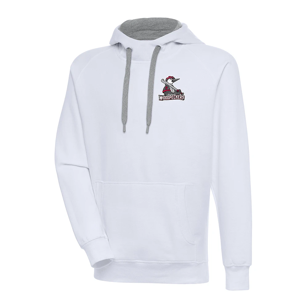 Men's Antigua White Fayetteville Woodpeckers Victory Pullover Hoodie
