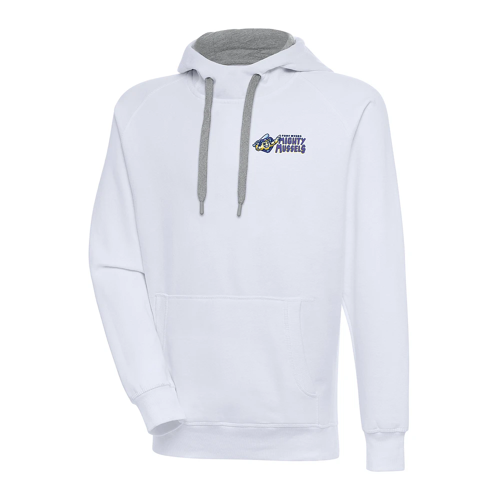 Men's Antigua White Fort Myers Mighty Mussels Victory Pullover Hoodie