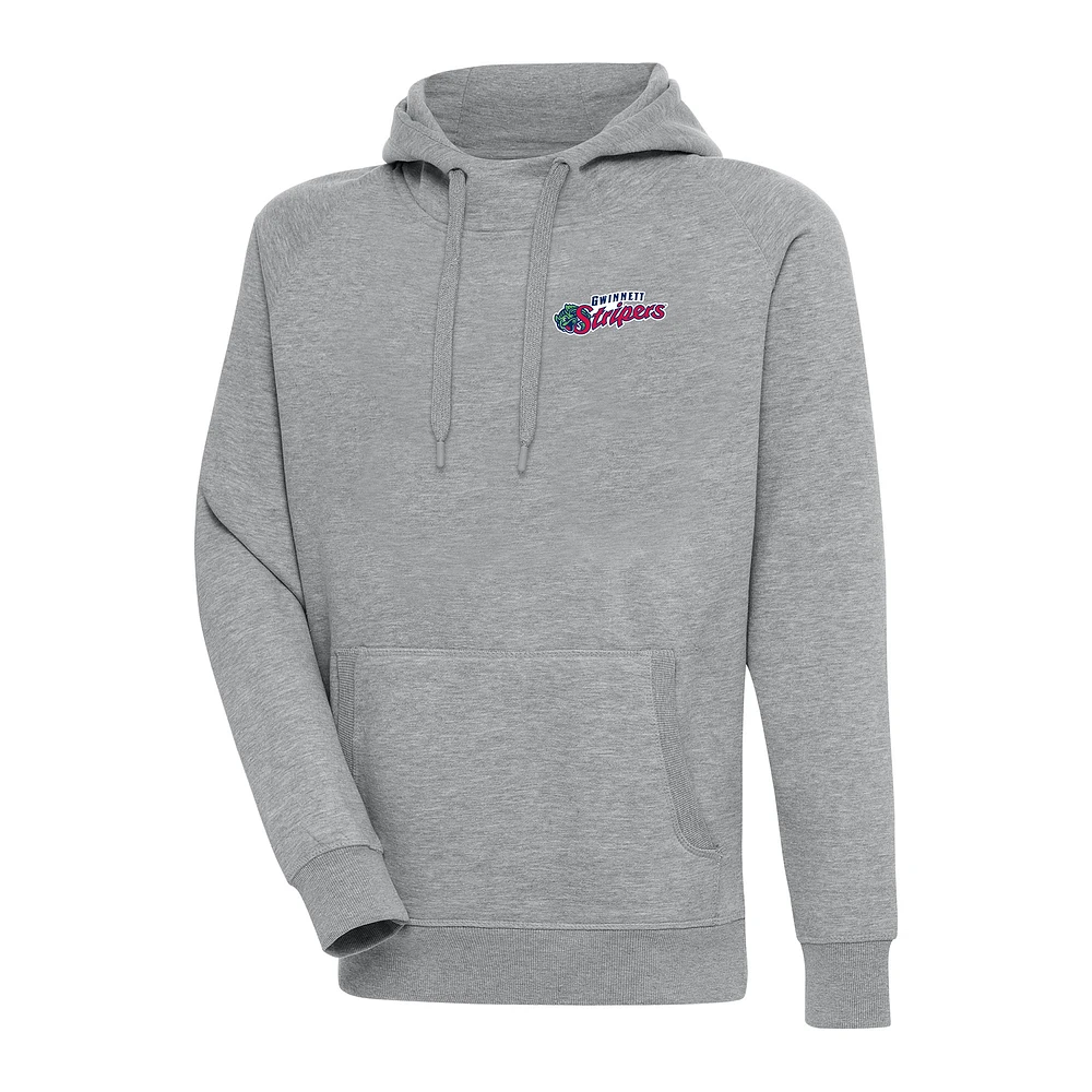 Men's Antigua Heather Gray Gwinnett Stripers Victory Pullover Hoodie